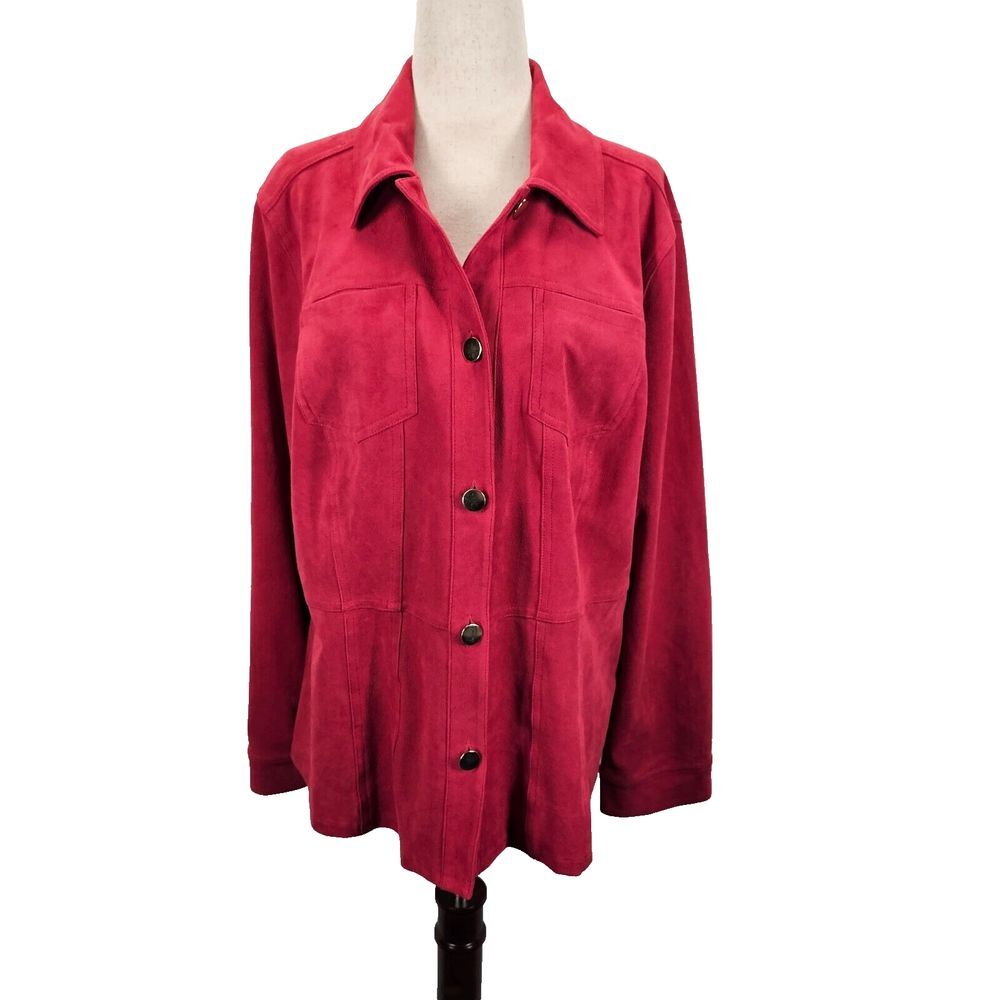 NWT Chico's Peplum Faux Suede Jacket Size 2 Shacket Button Down Raspberry Pink